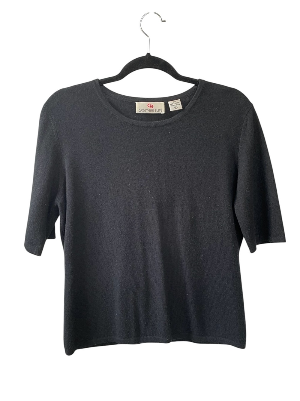 CASHMERE ELITE Women's Cashmere Short-Sleeve Crew Neck Sweater Black L